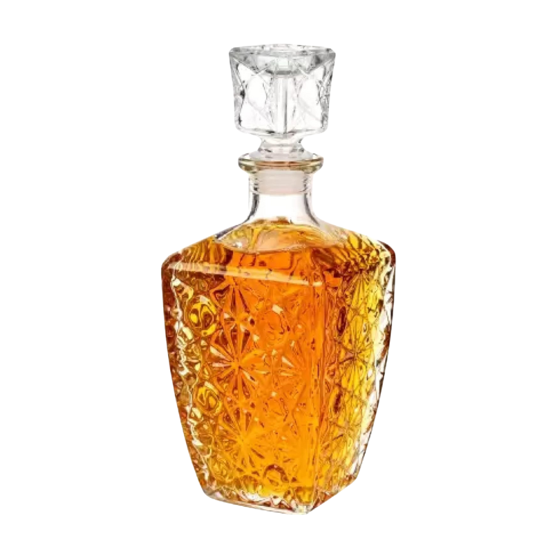 Italian Glass Decanter Style With Geometric Stopper Barware