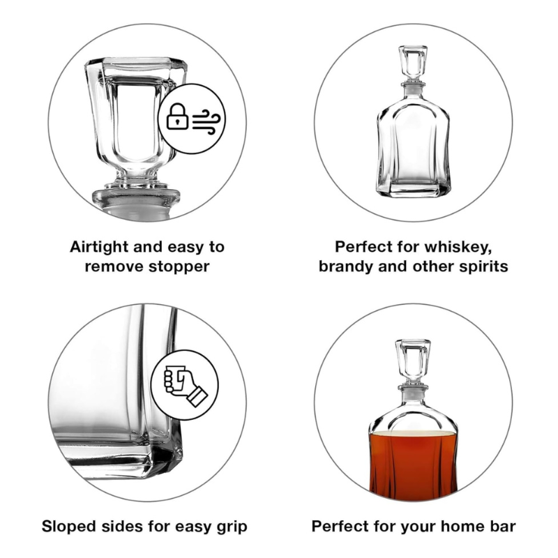 Italian Glass Decanter Style With Geometric Stopper Barware-Wine and Whiskey Decanter