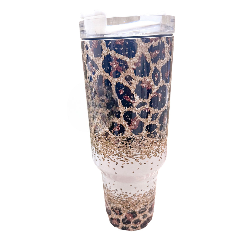 Glitter Leopard Travel Tumbler
