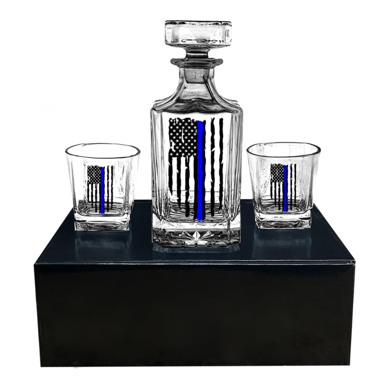 Line Whiskey Decanter Set with Glasses Flag Inspired Design