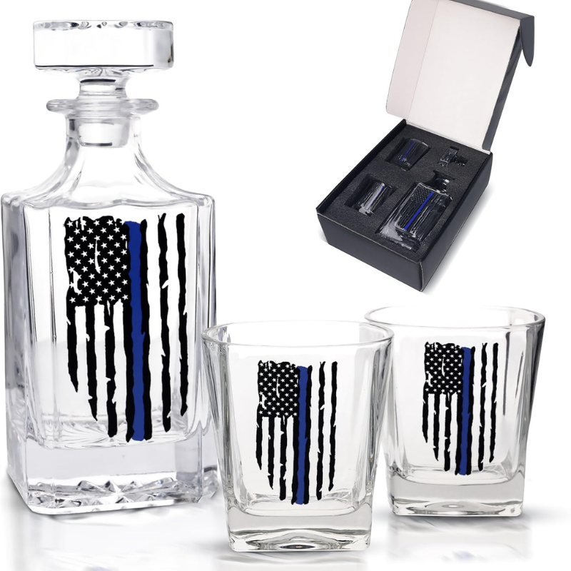 Line Whiskey Decanter Set with Glasses Flag Inspired Design