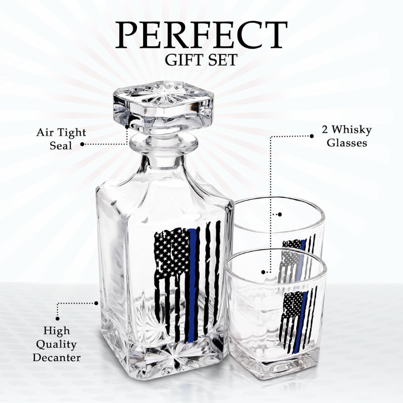 Line Whiskey Decanter Set with Glasses Flag Inspired Design
