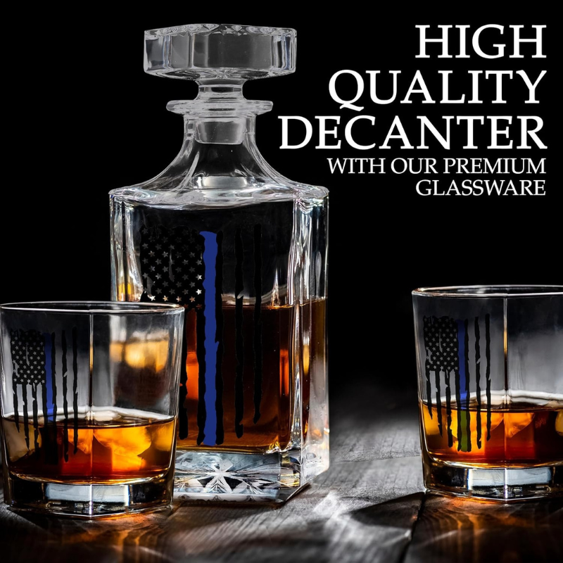 Line Whiskey Decanter Set with Glasses Flag Inspired Design-Wine and Whiskey Decanter