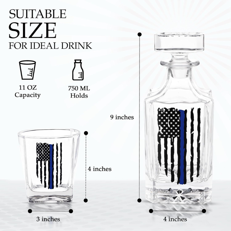 Line Whiskey Decanter Set with Glasses Flag Inspired Design-Wine and Whiskey Decanter
