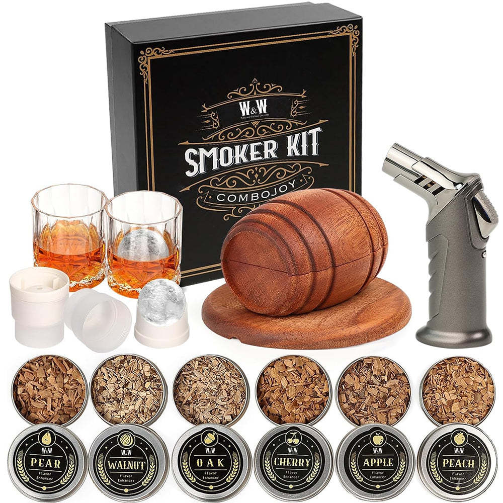 Natural Wood Culinary Kit With Torch-Wine and Whiskey Decanter