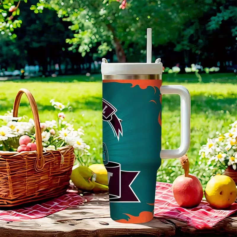 Miami Dolphins Football Team Themed Tumbler With Straw And Travel Lid