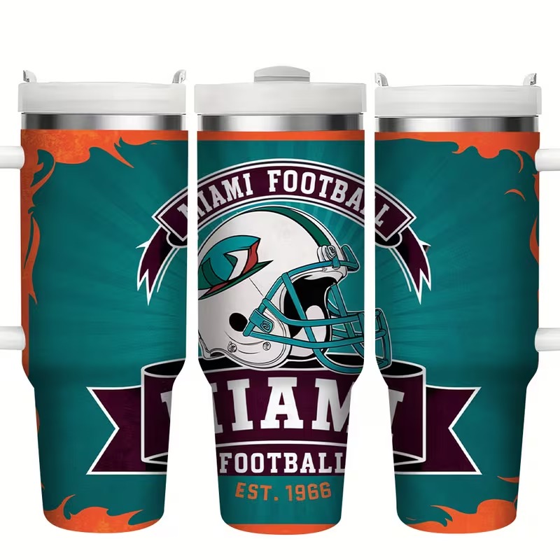 Miami Dolphins Football Team Themed Tumbler With Straw And Travel Lid
