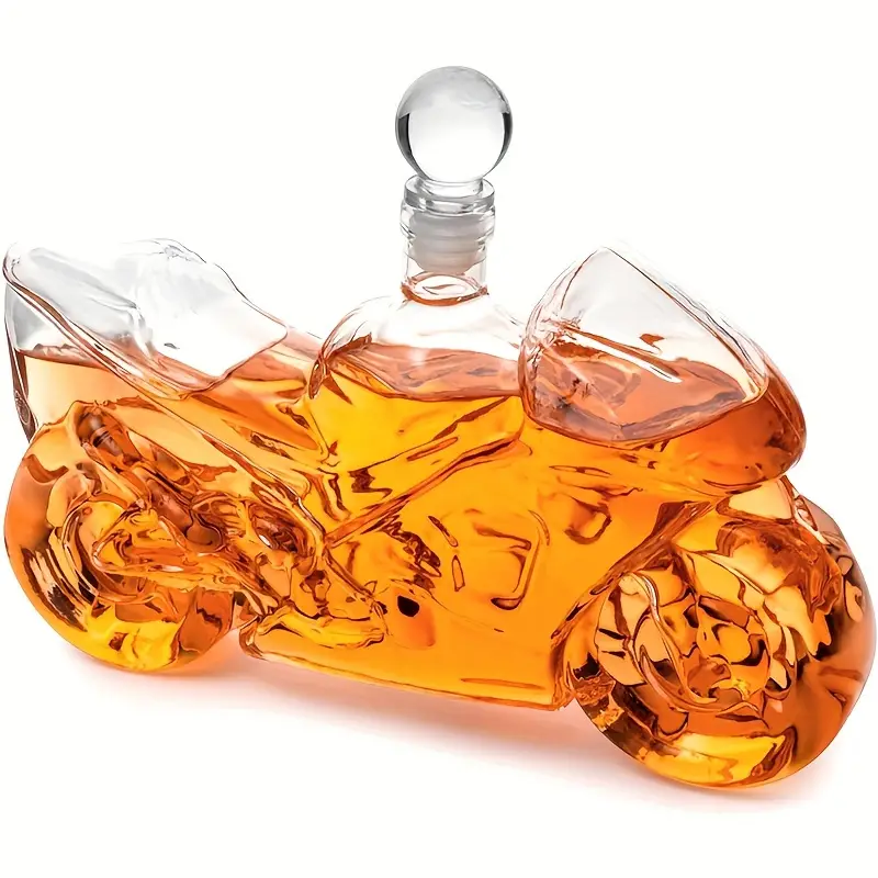 Motorcycle Shaped Whiskey Decanter Handcrafted Glass Bottle