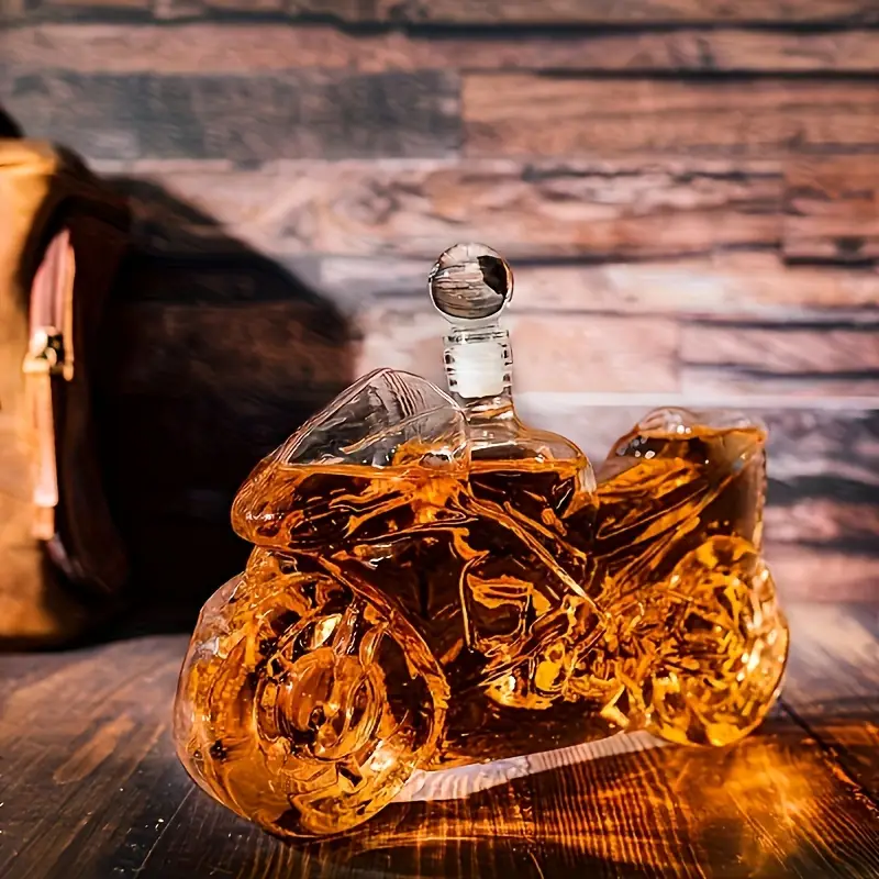 Motorcycle Shaped Whiskey Decanter Handcrafted Glass Bottle