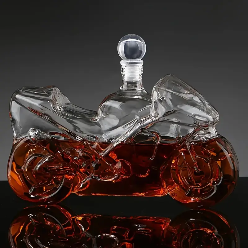 Motorcycle Shaped Whiskey Decanter Handcrafted Glass Bottle
