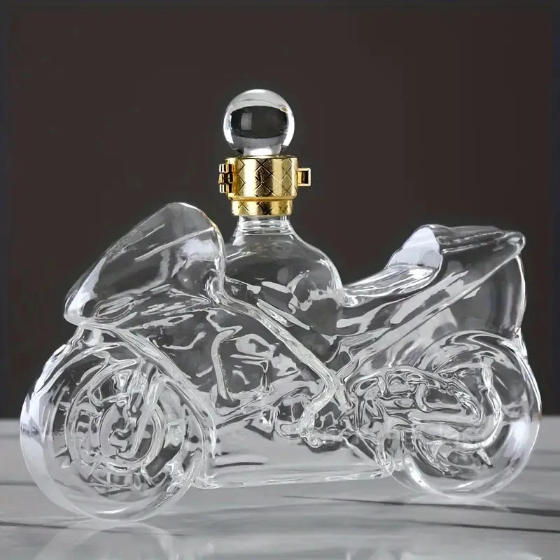 Motorcycle Shaped Whiskey Decanter Handcrafted Glass Bottle