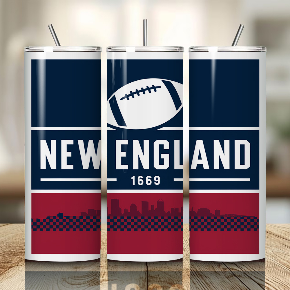 New England Patriots Football Themed 20oz Tumbler With Lid And Straw
