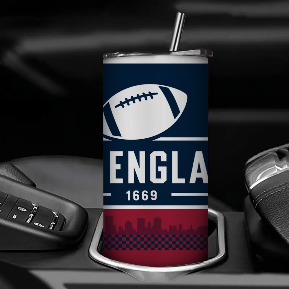 New England Patriots Football Themed 20oz Tumbler With Lid And Straw