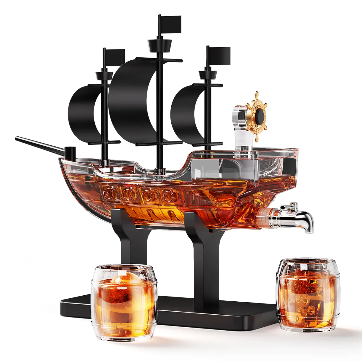New Year Gifts for Men Dad, Pirate Ship Whiskey Decanter Set with 2 Glasses
