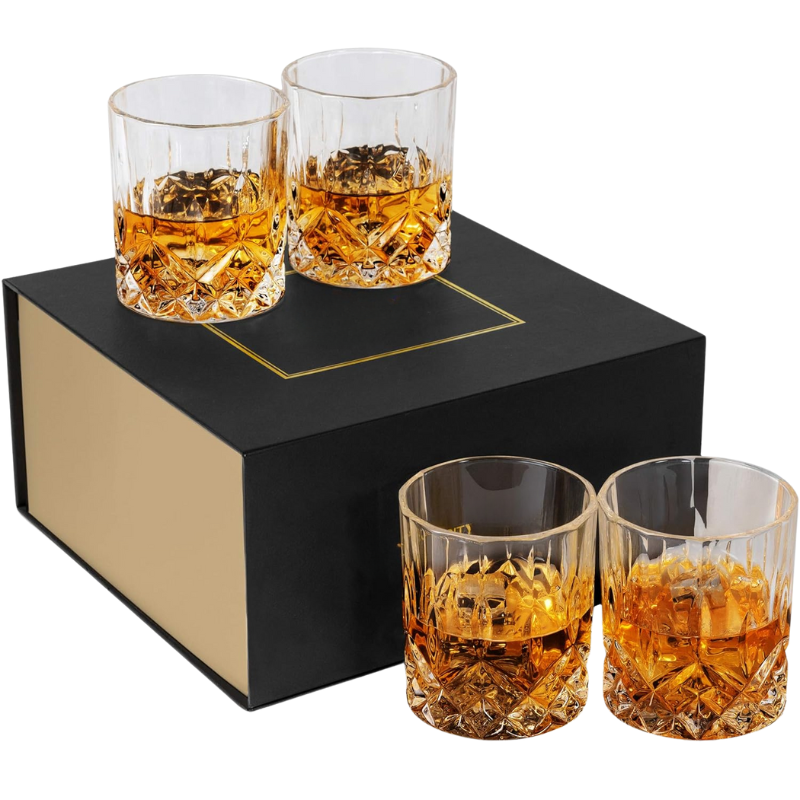 Pack of 4 Old Fashioned Whiskey Glasses For Classic Cocktails-Wine and Whiskey Decanter