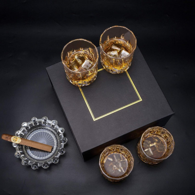 Pack of 4 Old Fashioned Whiskey Glasses For Classic Cocktails-Wine and Whiskey Decanter