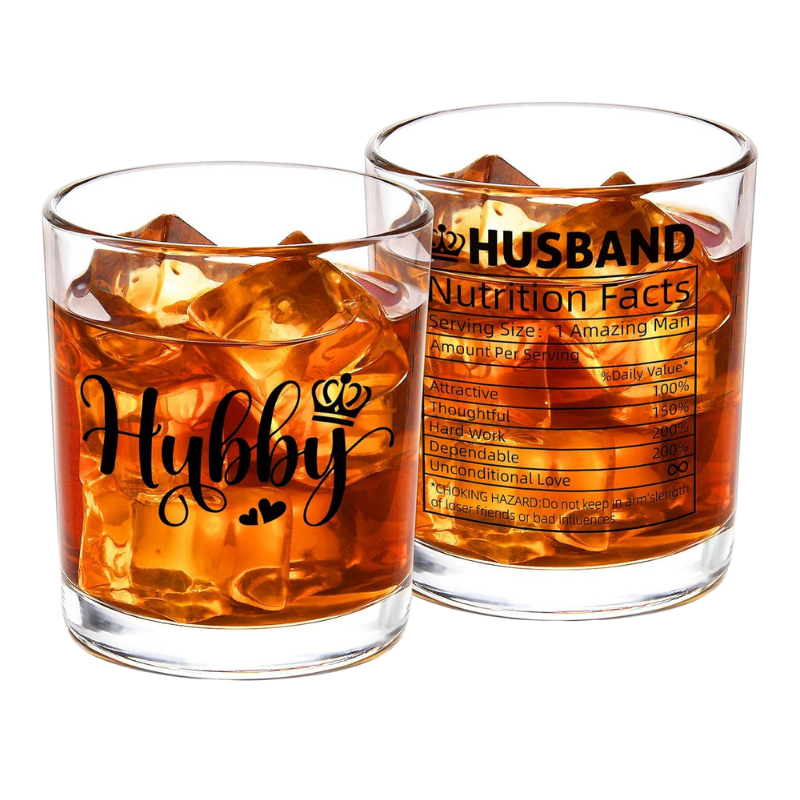 Pack of 2 Husband Printed Whiskey Glasses Gift Set