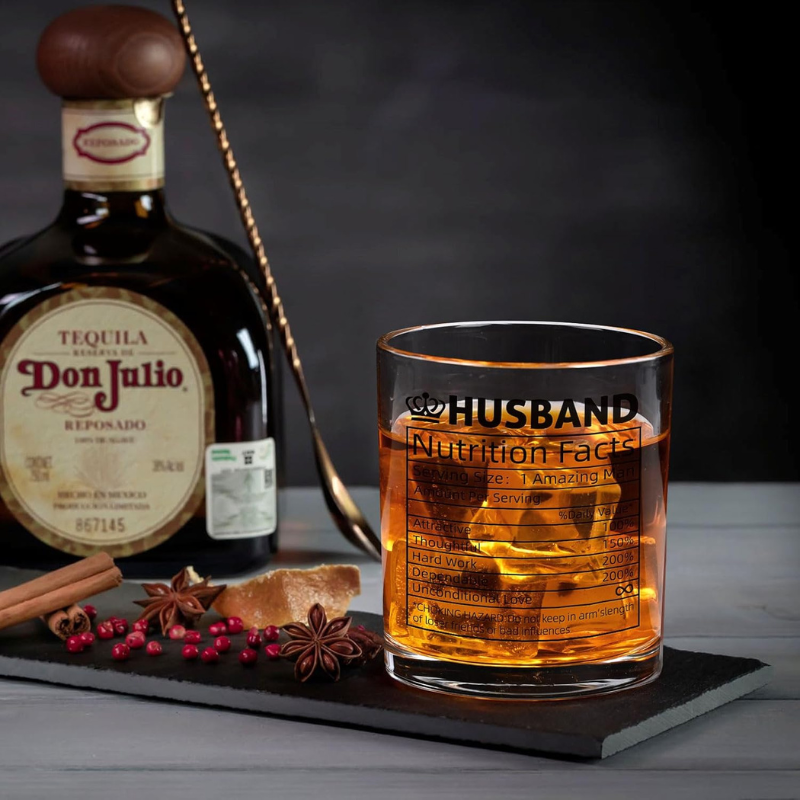 Pack of 2 Husband Printed Whiskey Glasses Gift Set-Wine and Whiskey Decanter