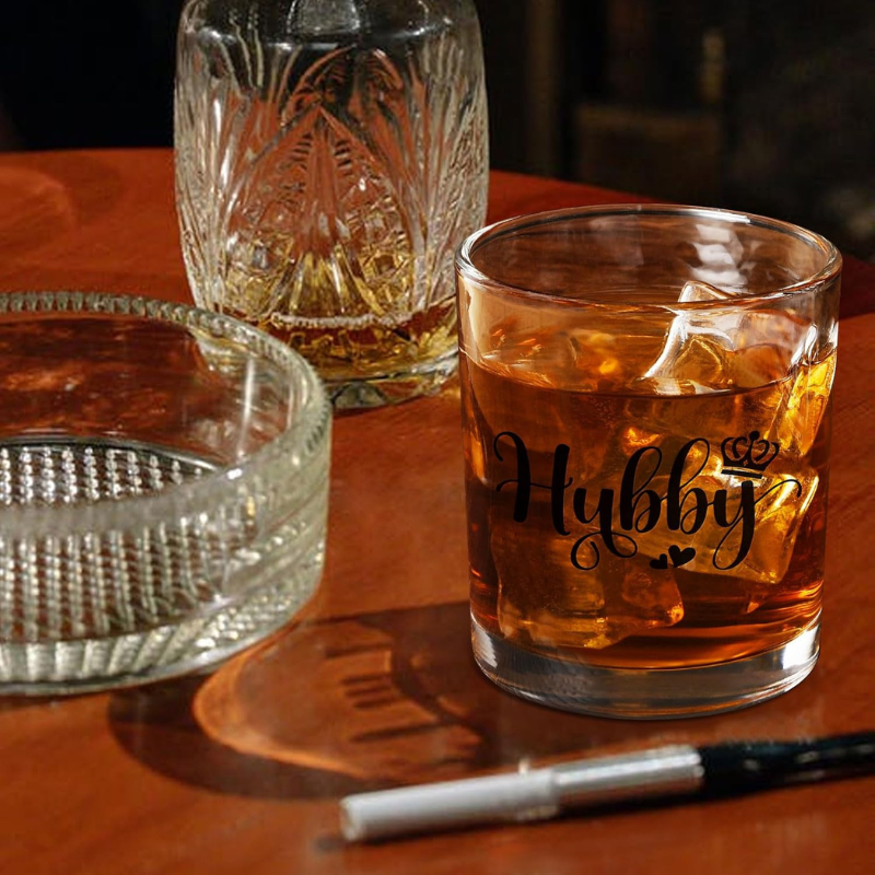 Pack of 2 Husband Printed Whiskey Glasses Gift Set-Wine and Whiskey Decanter