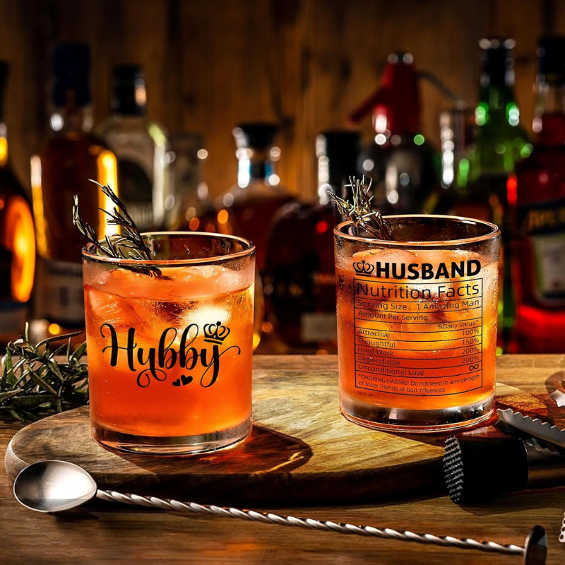 Pack of 2 Husband Printed Whiskey Glasses Gift Set-Wine and Whiskey Decanter