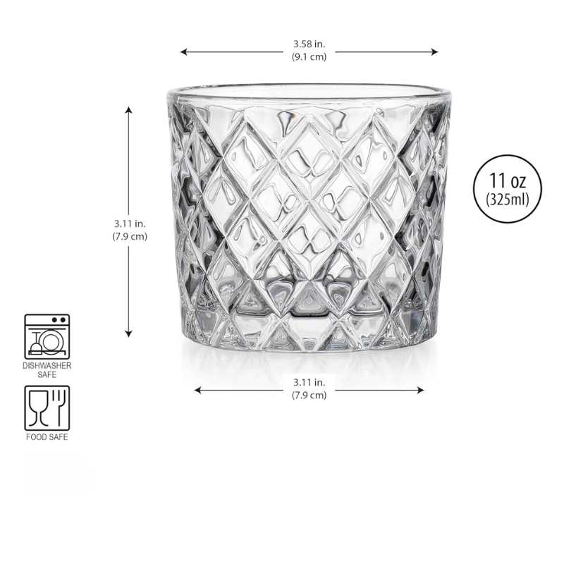 Pack OF 4 Diamond Whiskey Glasses Elegant Crystal Barware