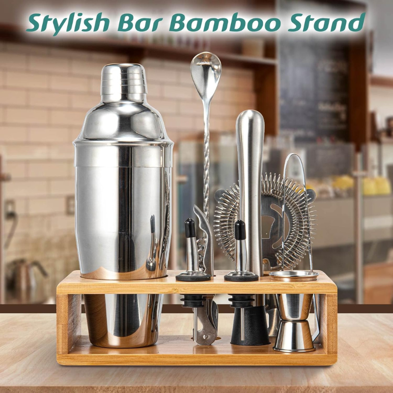 10-Piece Bar Kit With Bamboo Stand Complete Bartending Set-Wine and Whiskey Decanter