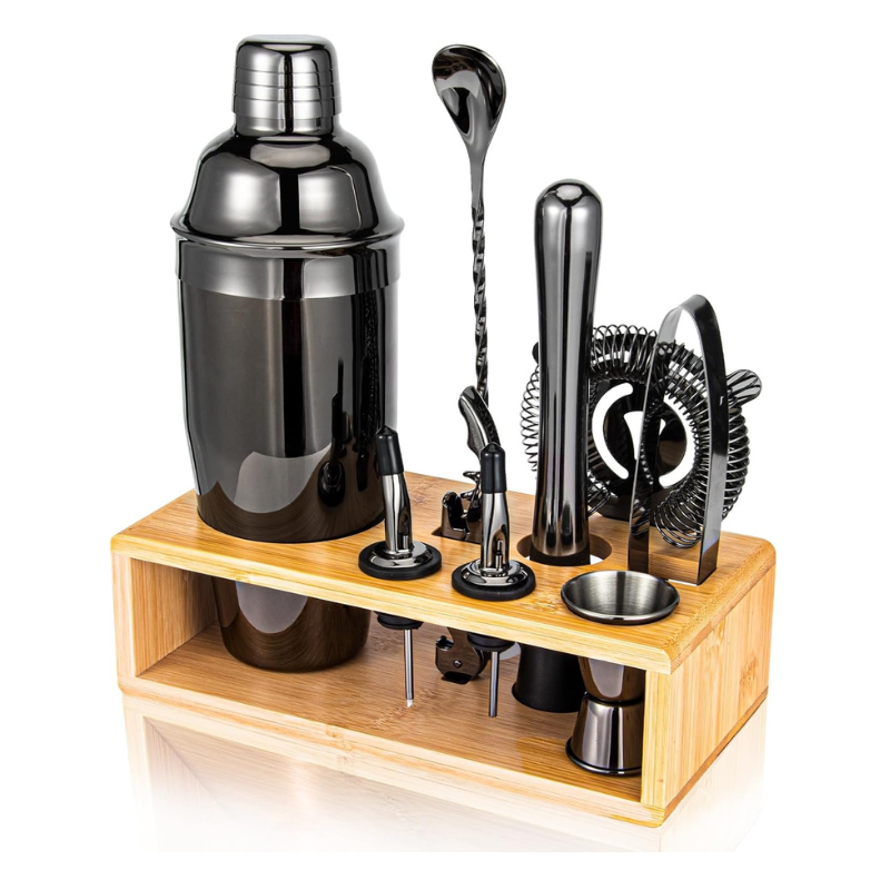 10-Piece Bar Kit With Bamboo Stand Complete Bartending Set-Wine and Whiskey Decanter