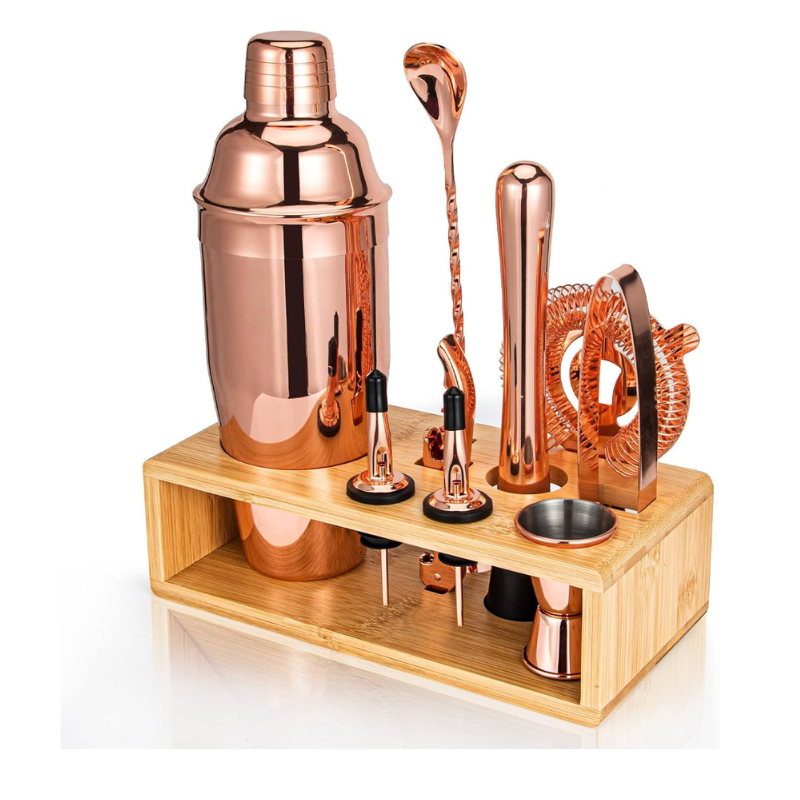 10-Piece Bar Kit With Bamboo Stand Complete Bartending Set-Wine and Whiskey Decanter