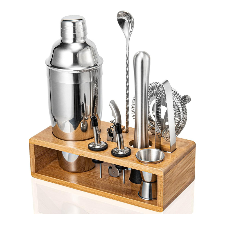10-Piece Bar Kit With Bamboo Stand Complete Bartending Set-Wine and Whiskey Decanter