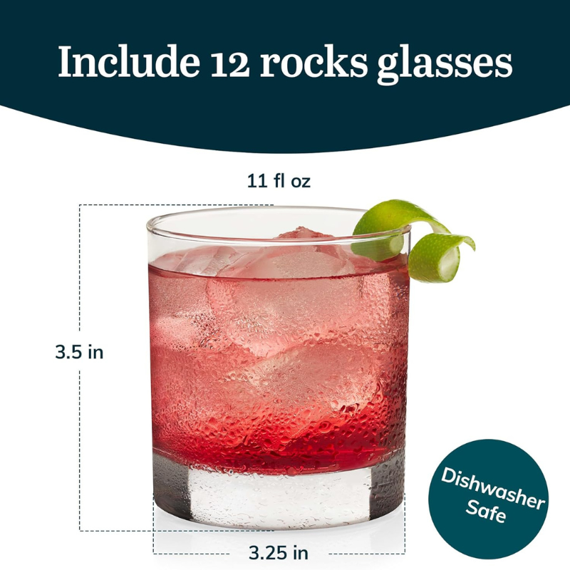 Pack OF 12 Classic Whiskey Glasses For Bourbon and Scotch-Wine and Whiskey Decanter