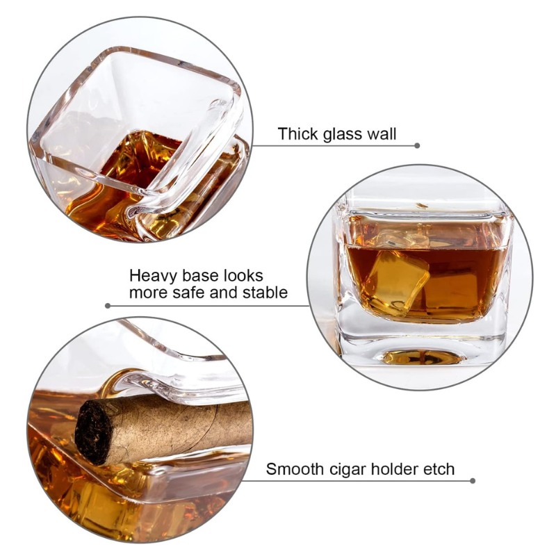 Pack OF 2 Cigar Holder Whiskey Glasses For Bourbon And Cocktails-Wine and Whiskey Decanter