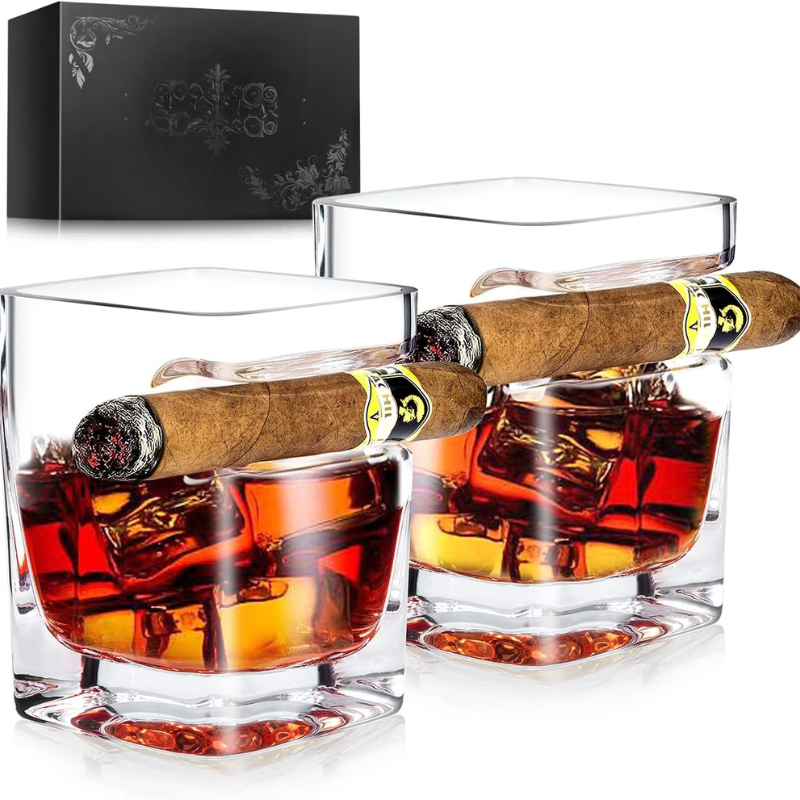 Pack OF 2 Cigar Holder Whiskey Glasses For Bourbon And Cocktails-Wine and Whiskey Decanter