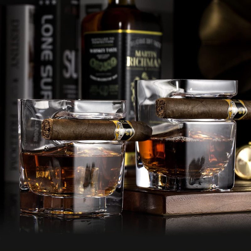 Pack OF 2 Cigar Holder Whiskey Glasses For Bourbon And Cocktails