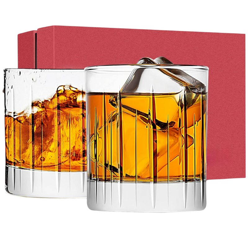 Pack Of 2 Lined Design Whiskey Glasses Elegant Barware Set