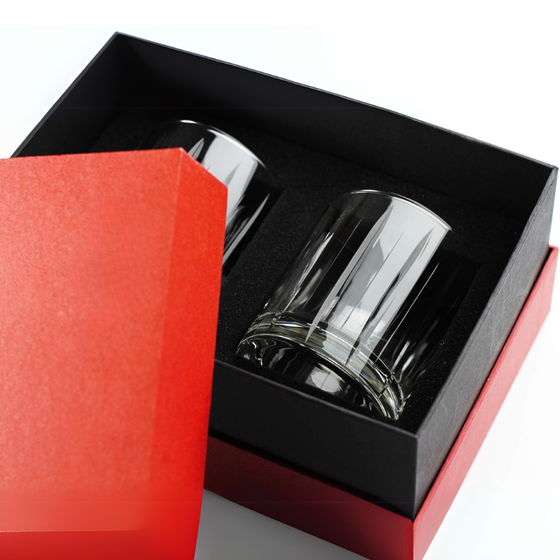 Pack Of 2 Lined Design Whiskey Glasses Elegant Barware Set