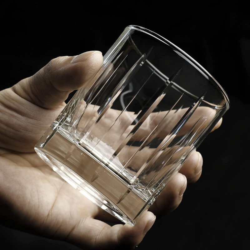 Pack Of 2 Lined Design Whiskey Glasses Elegant Barware Set