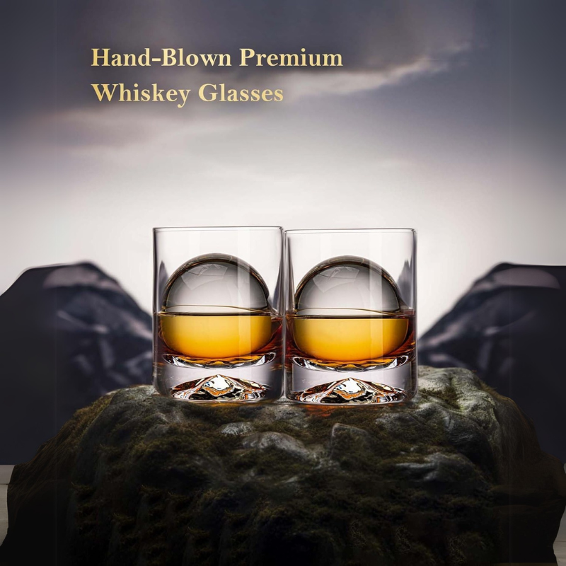 Pack OF 2 Lowball Whiskey Glasses For Bourbon and Scotch-Wine and Whiskey Decanter