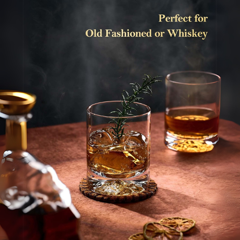 Pack OF 2 Lowball Whiskey Glasses For Bourbon and Scotch-Wine and Whiskey Decanter
