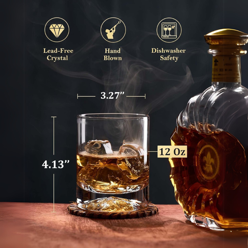 Pack OF 2 Lowball Whiskey Glasses For Bourbon and Scotch-Wine and Whiskey Decanter