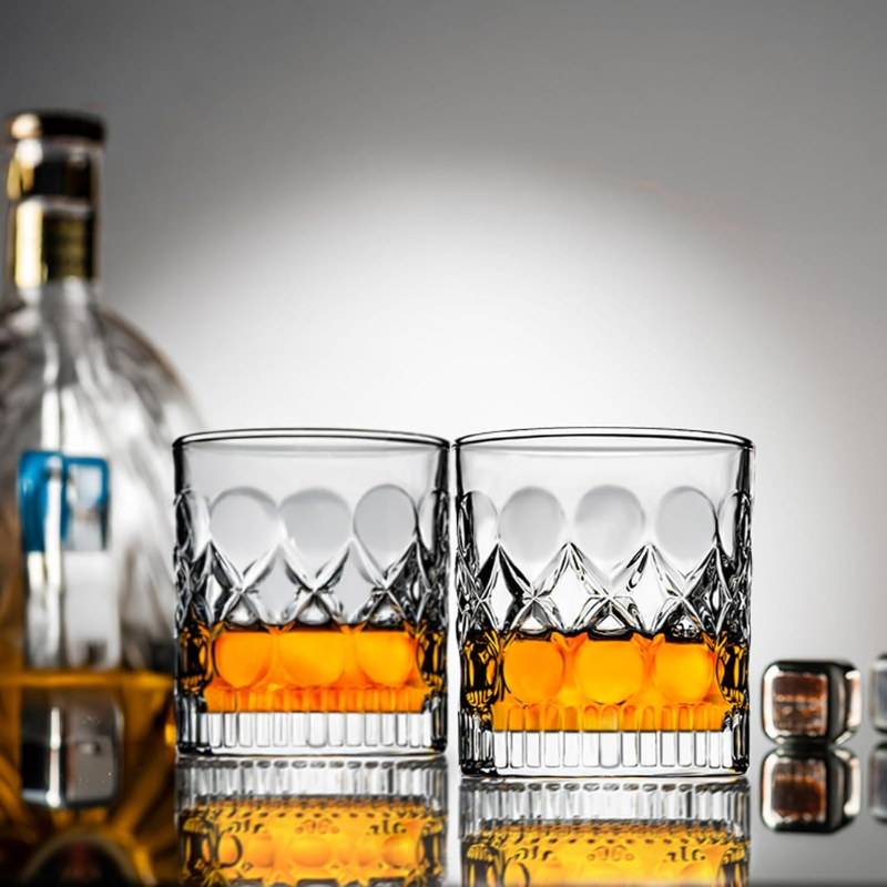 Pack OF 2 Spiral Design Whiskey Glasses For Parties And Bars-Wine and Whiskey Decanter