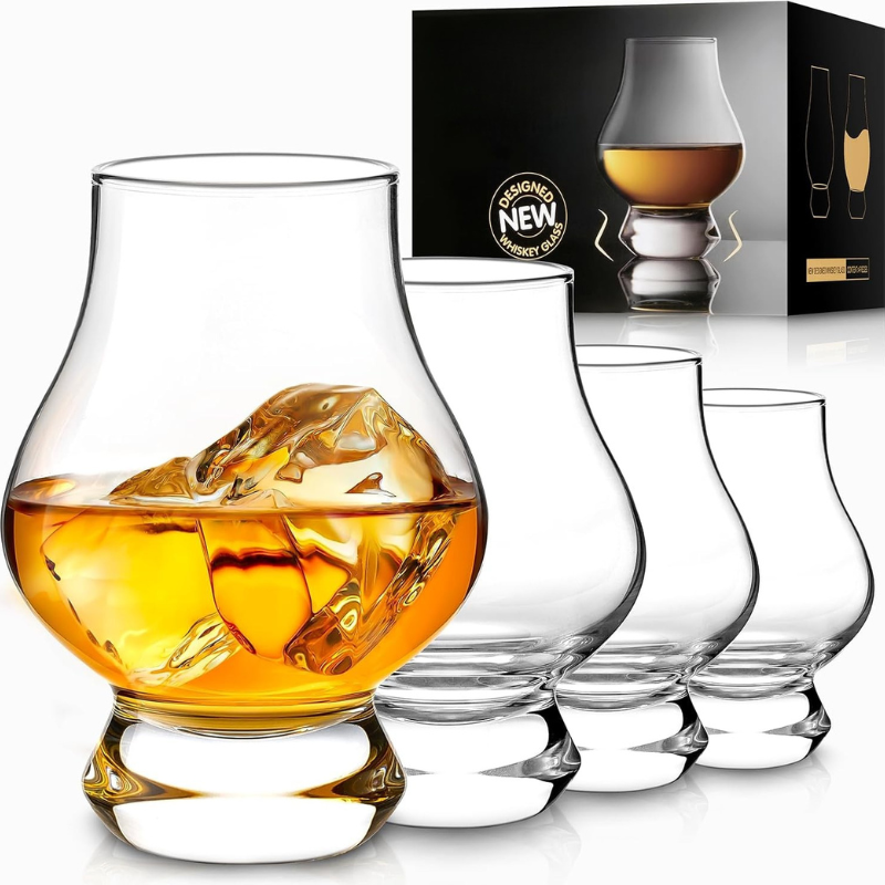 Pack of 4 Flask Design Whiskey Glasses Elegant Barware Set-Wine and Whiskey Decanter