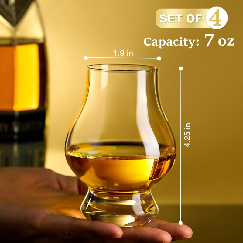 Pack of 4 Flask Design Whiskey Glasses Elegant Barware Set