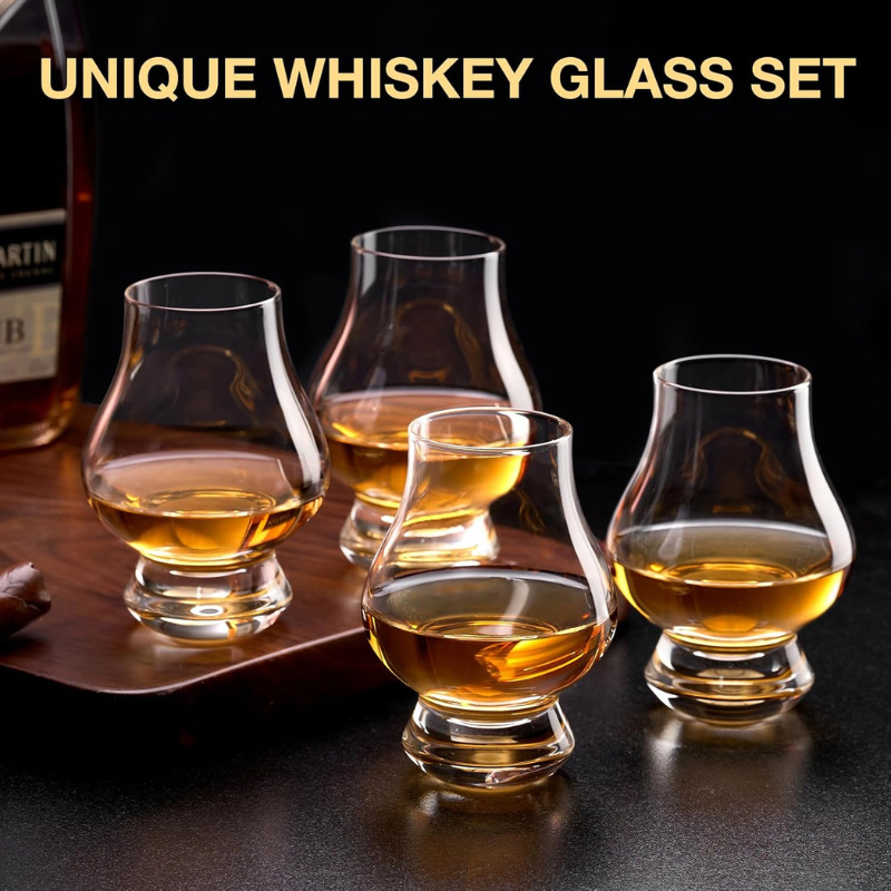 Pack of 4 Flask Design Whiskey Glasses Elegant Barware Set-Wine and Whiskey Decanter