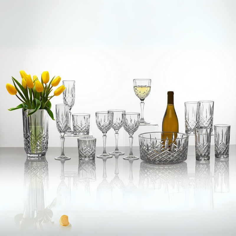 Pack OF 4 Flute Design Whiskey Glasses for Bourbon and Scotch-Wine and Whiskey Decanter