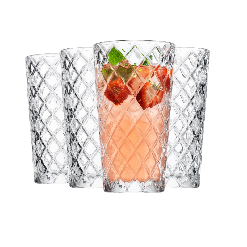 Pack OF 4 Round Diamond Whiskey Glasses For Elegant Drinking-Wine and Whiskey Decanter