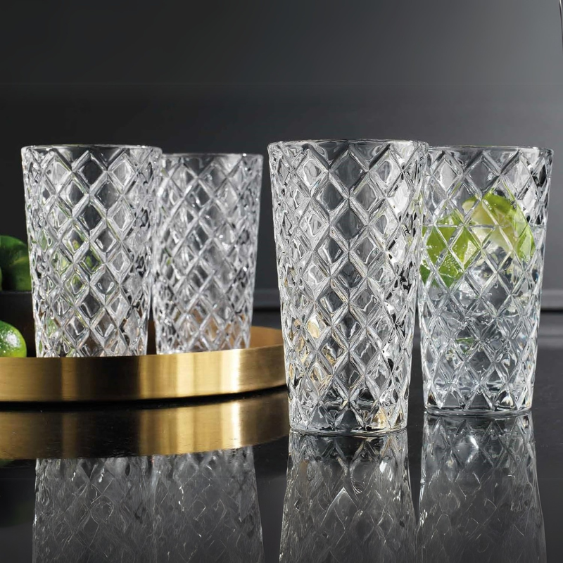 Pack OF 4 Round Diamond Whiskey Glasses For Elegant Drinking-Wine and Whiskey Decanter