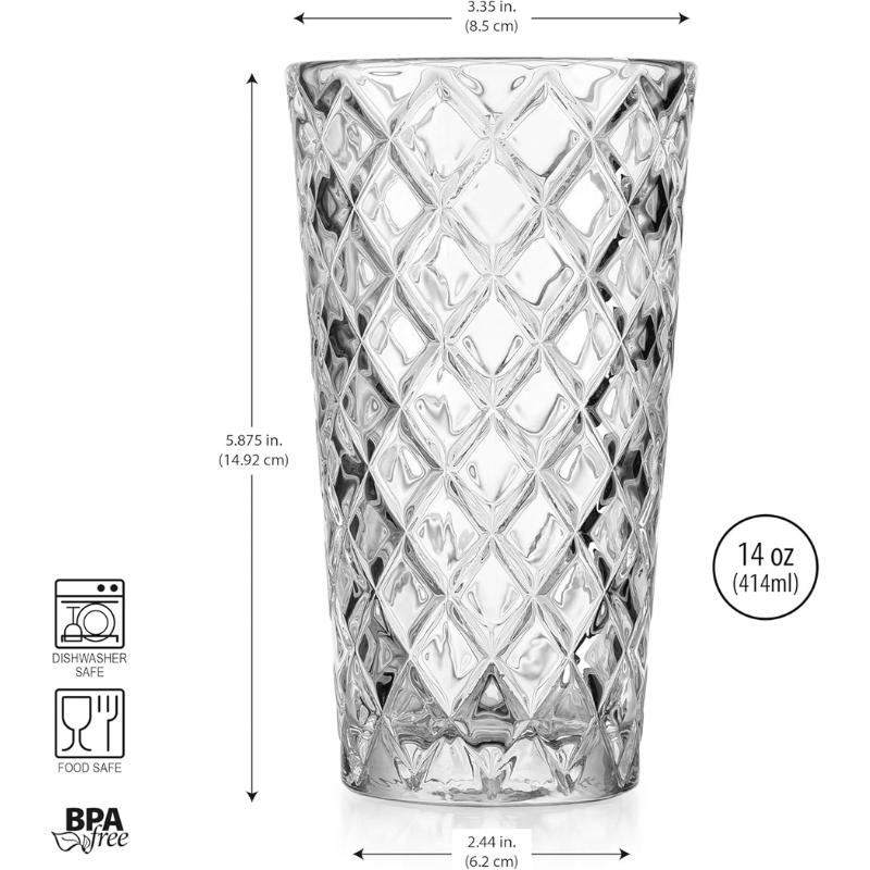 Pack OF 4 Round Diamond Whiskey Glasses For Elegant Drinking-Wine and Whiskey Decanter