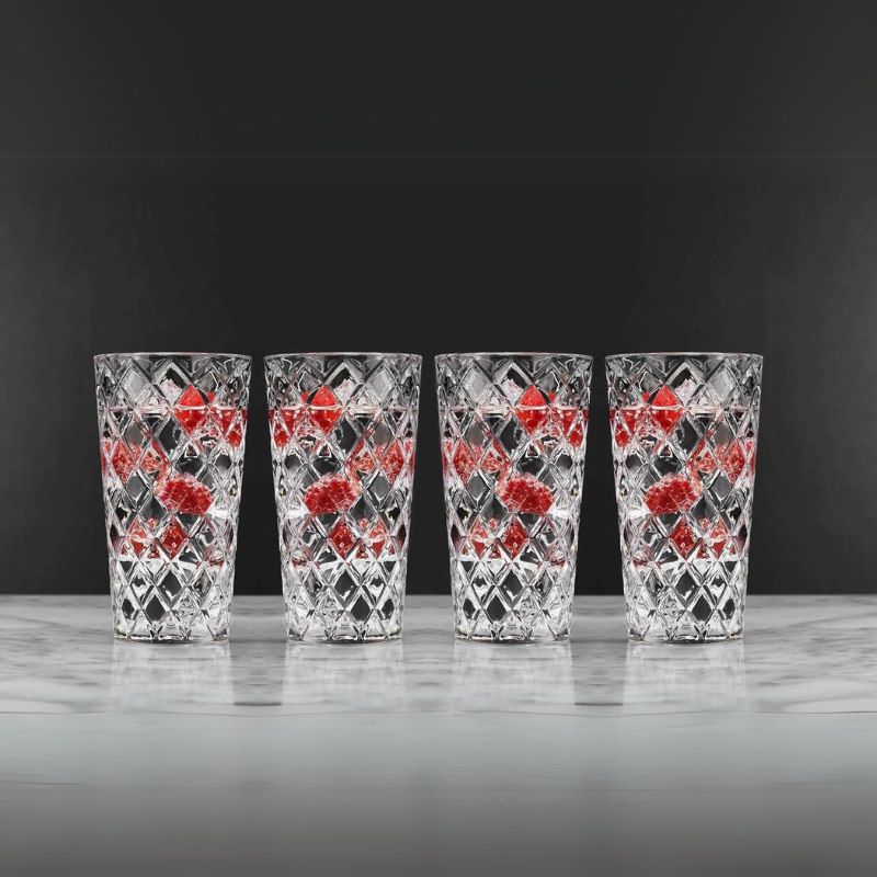 Pack OF 4 Round Diamond Whiskey Glasses For Elegant Drinking-Wine and Whiskey Decanter