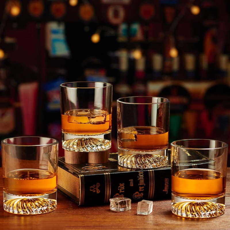 Pack OF 4 Round Pattern Whiskey Glasses for Elegant Drinking