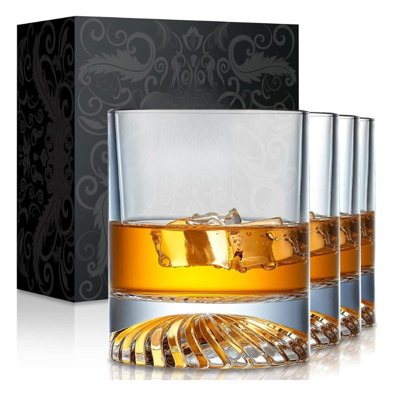 Pack OF 4 Round Pattern Whiskey Glasses for Elegant Drinking-Wine and Whiskey Decanter